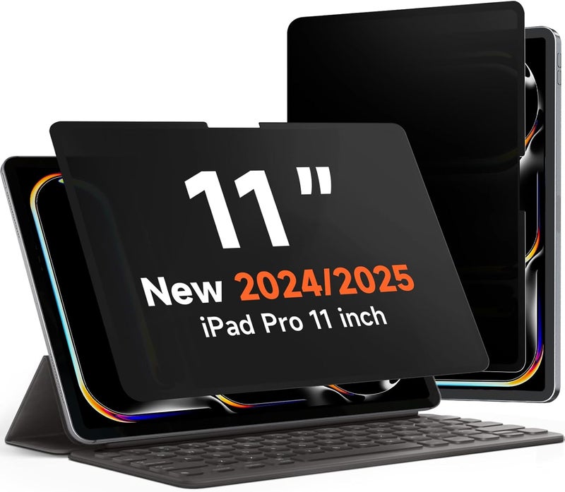 Mamol Upgrade 360° Privacy Screen Protector for Apple iPad Pro 11 inch 5th M4 2024/ 6th M5 2025, Magicsuction 4-Way Anti Spy Glare Blue Light Filter, High Sensitive/Bubble Free/Reusable - Image 1